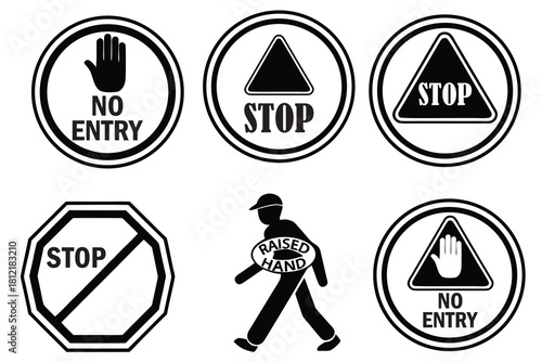Traffic Warning & Prohibition Signs Vector Icon Set