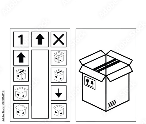 Shipping Box Handling Signs & Safety Symbols Vector Set