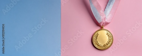 Gold medal on a pink and blue background