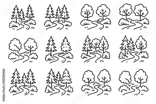 Nature winding shrubs pathway icons icon dirt vector edge line forest road