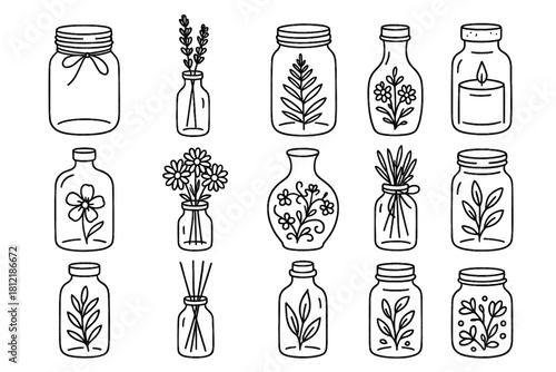 Mason reed icon rustic floral icons bottle herbs vector jar small decorative
