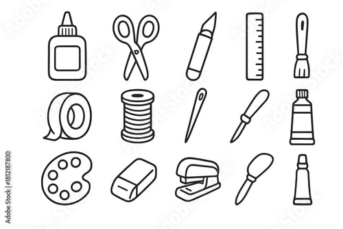 Stapler needle roll thread paint kit glue brush icon icons tube crafting