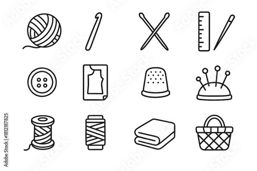 Cushion thimble basket spool crafting vector thread icons hook icon fabric button