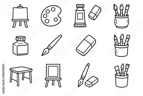 Tools pot ink brush icon eraser studio line vector tool minimal pen