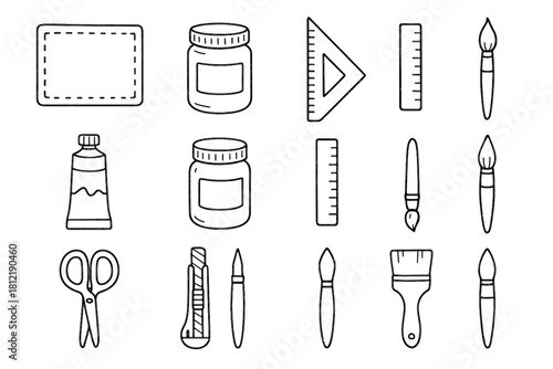 Essentials project diy brush icon vector tool drawing ruler jar paint craft