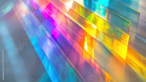 Wave diffraction colors prismatic glass surface laser interference rainbow spectrum magenta cyan yellow turquoise holographic light refraction diagonal composition
