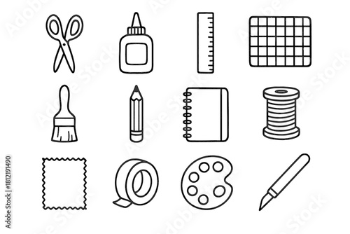 Cutting icon icons desk ruler scissors knife vector spool palette thread pencil