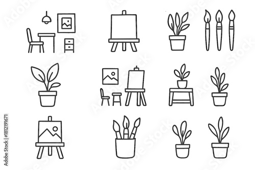 Studio minimalist vector artistic ink plant board art brushes icons icon