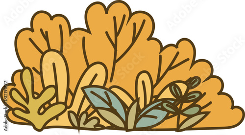 Yellow garden foliage cluster border illustration