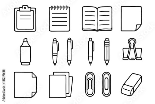 Artistic icon grid pens paper layout eraser vector clips stationery sketch
