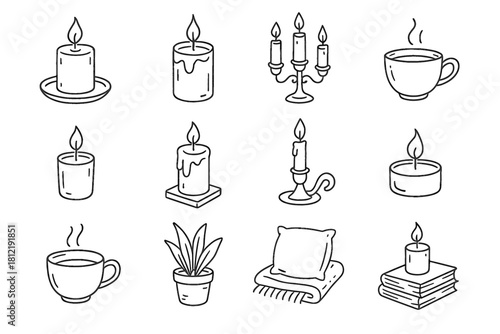Candle candles tea corner doodle home collection vector icon cup warm