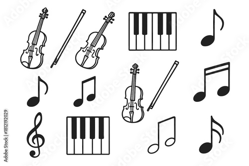 Music setup icon notes vector bow violin icons piano lineart keys classical