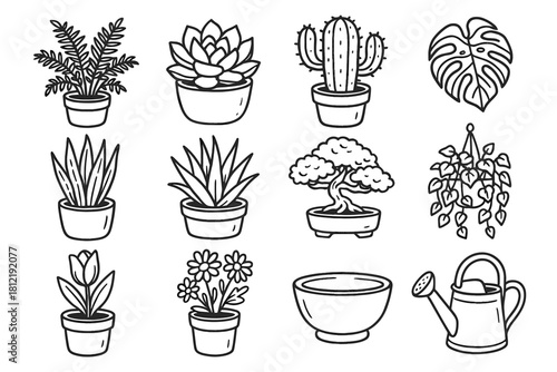 Pot ivy planter ceramic snake stylish plant potted icon bonsai vector