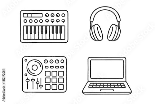 Devices icon vector dj synthesizer headphones pad laptop music electronic icons