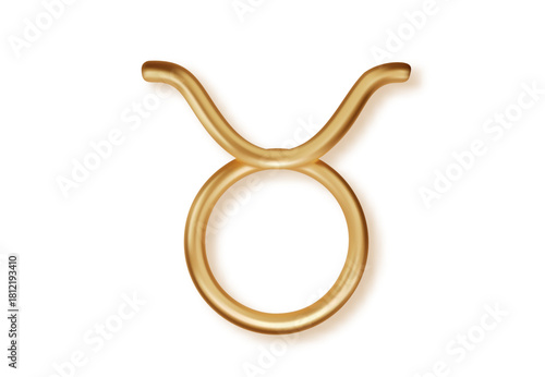Luxury 3D golden Taurus zodiac sign with glossy metallic texture. Realistic horoscope icon isolated for astrology predictions and mystic celestial themes