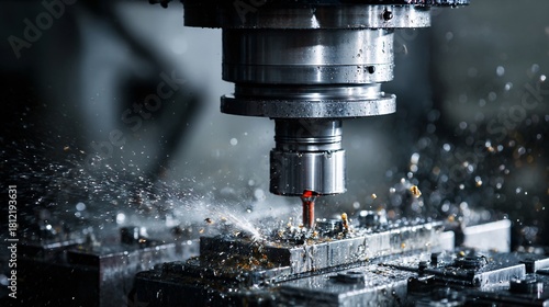 Close-up of CNC Milling Machine Cutting Metal with Sparks Flying
