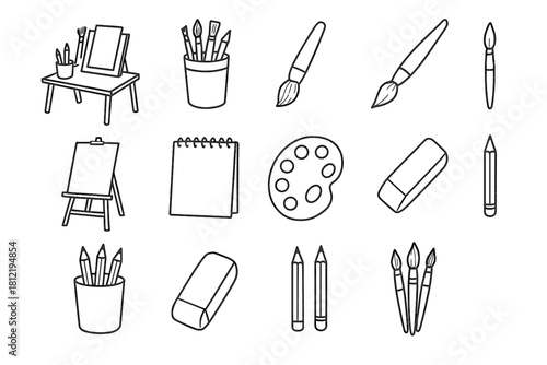 Drawing icon eraser vector line workspace art table brushes icons pencils handdrawn