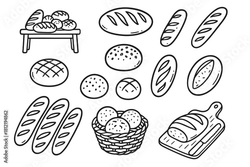 Table set icon bakery loaves artisan rough bread cutting vector board buns