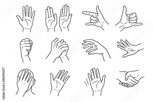 Gesture showing hand emotions icons motion study icon hands doodle pencil vector