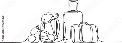 Continuous line design of backpacks and suitcases. one line Icon drawing with white background