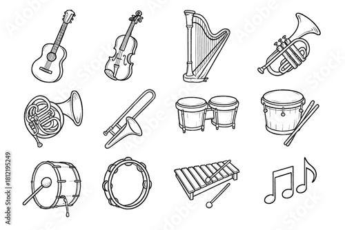 String tools vector artistic instrument music brass sketches percussion soft icon line