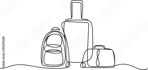 Continuous line design of backpacks and suitcases. one line Icon drawing with white background