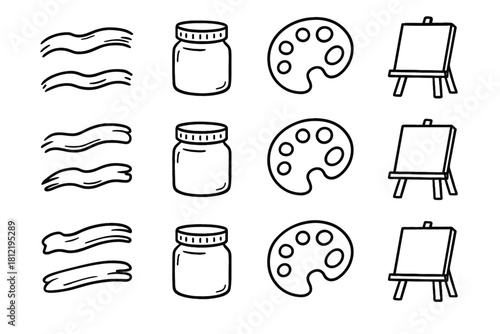 Palette canvas art collection vector piece paintbrush icon color strokes workspace jar