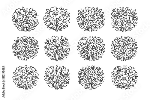 Leaf layout artistic round floral ensemble bunch icon vector balanced flower