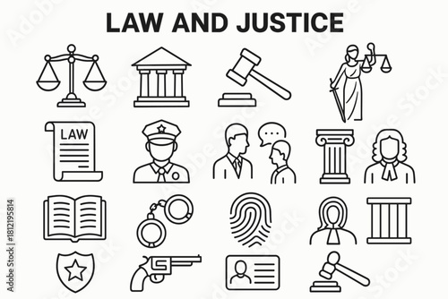 Law and Justice Line Icon Set