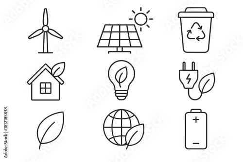 Eco Energy Line Icons Set