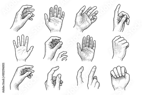 Fine office studies vector drawing art icons hand shading lines finger icon
