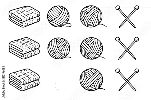 Needles sketch icon yarn knitting collection blanket vector pencil ball folded icons