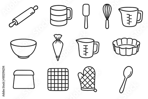 Mold whisk cup sifter flour icons icon baking bag vector tools measuring