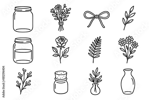 Twig bouquet ribbon stopper stem daisy vector jar mason icon bow mini