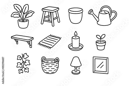 Lamp watering pot cozy icon icons ivy shelf vector rug plant can