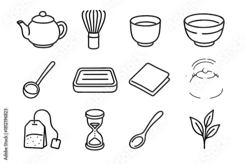 Leaf icons icon teabag ceremony tea vector kettle timer spoon napkin cup