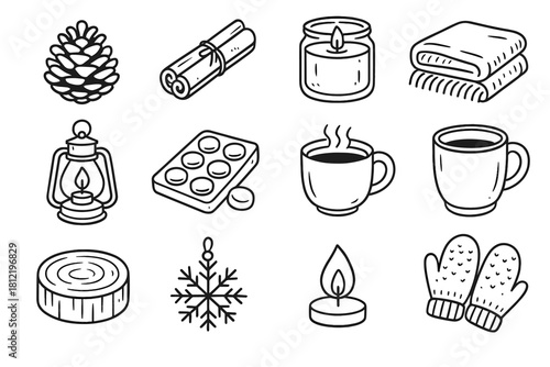 Icons winter candle ornament jar lantern mittens vector wax blanket icon wool
