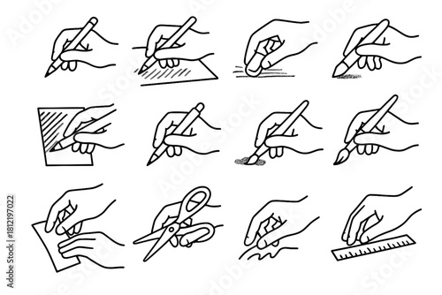 Sketching icons artistic shading painting vector measuring pencil inking icon cutting holding