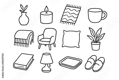 Book cozy rug interior tray cushion icon vector slipper chair lamp blanket