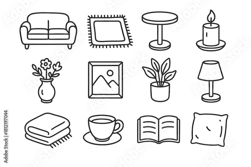 Table plant cozy rug pillow icon icons living vector blanket picture lamp