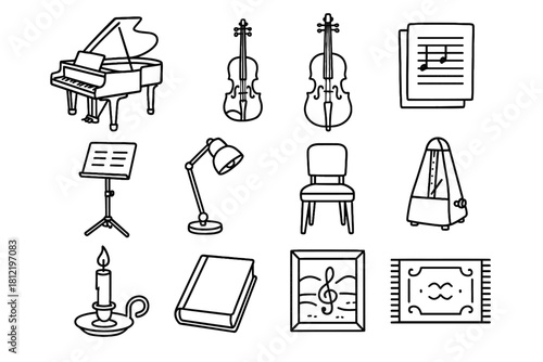 Grand lamp violin icon piano classic sheet music chair cello icons vector