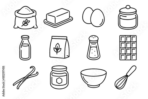 Bag yeast bowl ingredients vector milk icon pod bakery icons chocolate whisk