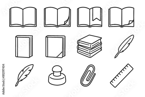 Page book icon vector pen cover clip open turned quill blank