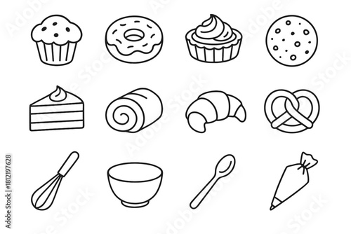 Roll sweet bowl piping cake vector slice muffin bag icons icon treat