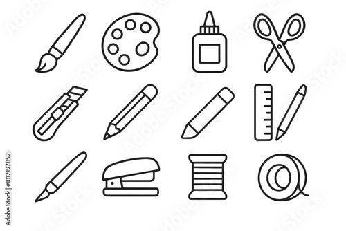 Scissor thread knife vector pencil brush hobby icon eraser tape desk palette