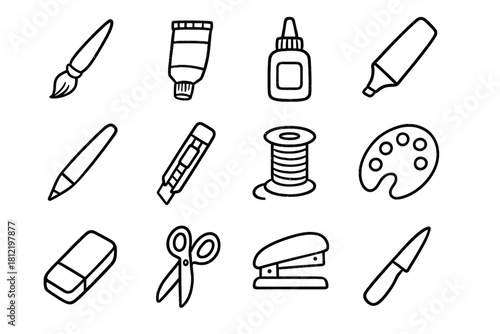 Creative icon eraser bottle marker scissors cutter tube tools vector studio paint