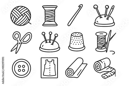 Wool yarn needles thread icon craft ball pin vector hook roll cushion
