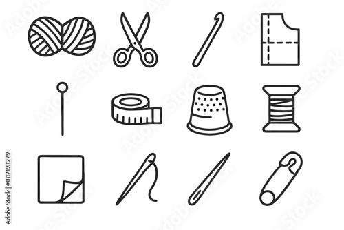 Tape crochet hook vector scissors skein icon craft thread needle textile pin