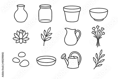 Leafy pot jug vector branch vase dried icon plant water small