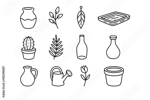 Plant vase vector home cactus bottle ceramic flower tray watering decor icon